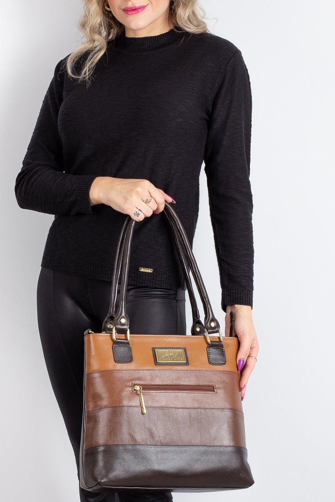 Bolsa de ombro em couro Alice Marrom 3
