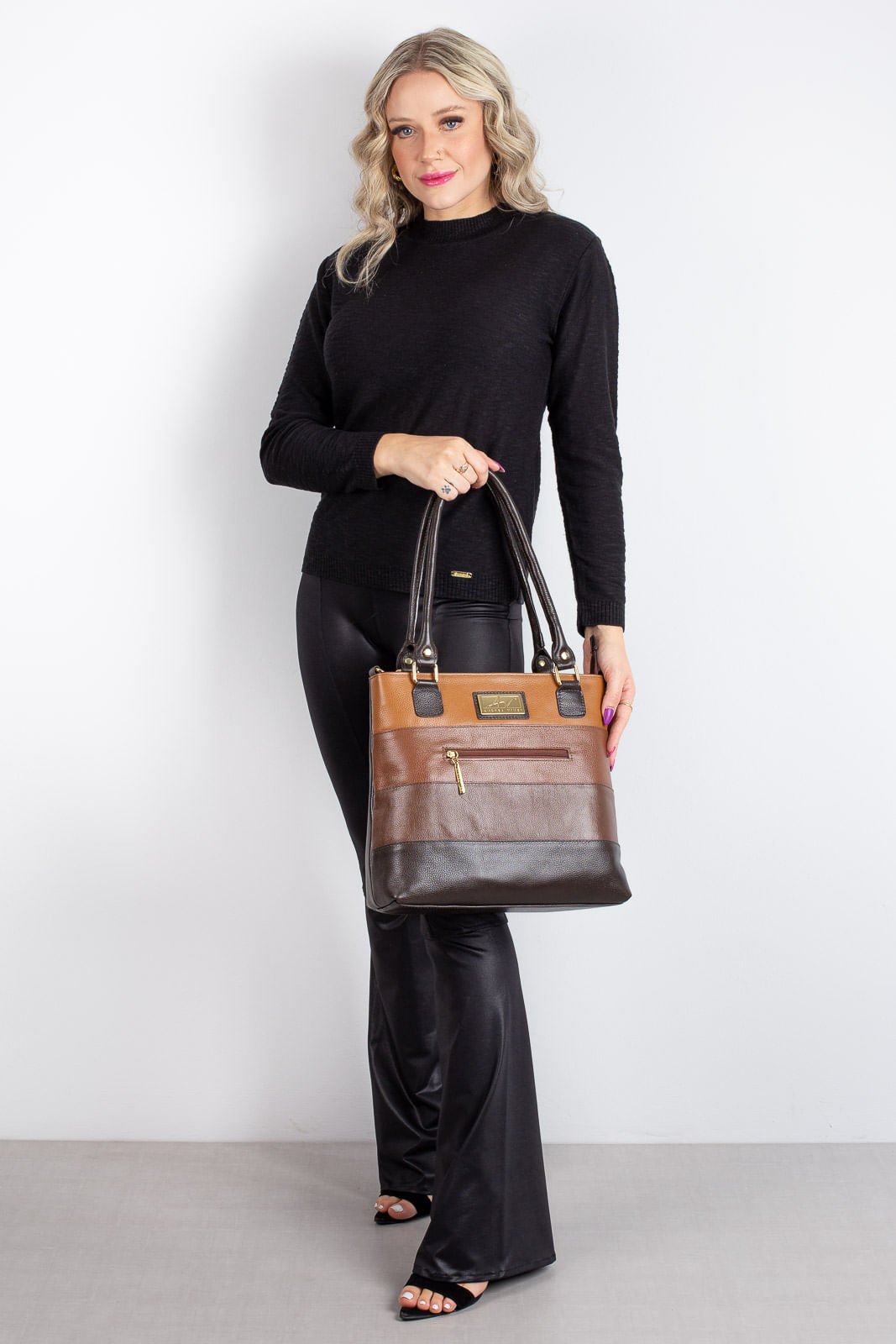 Bolsa de ombro em couro Alice Marrom 5