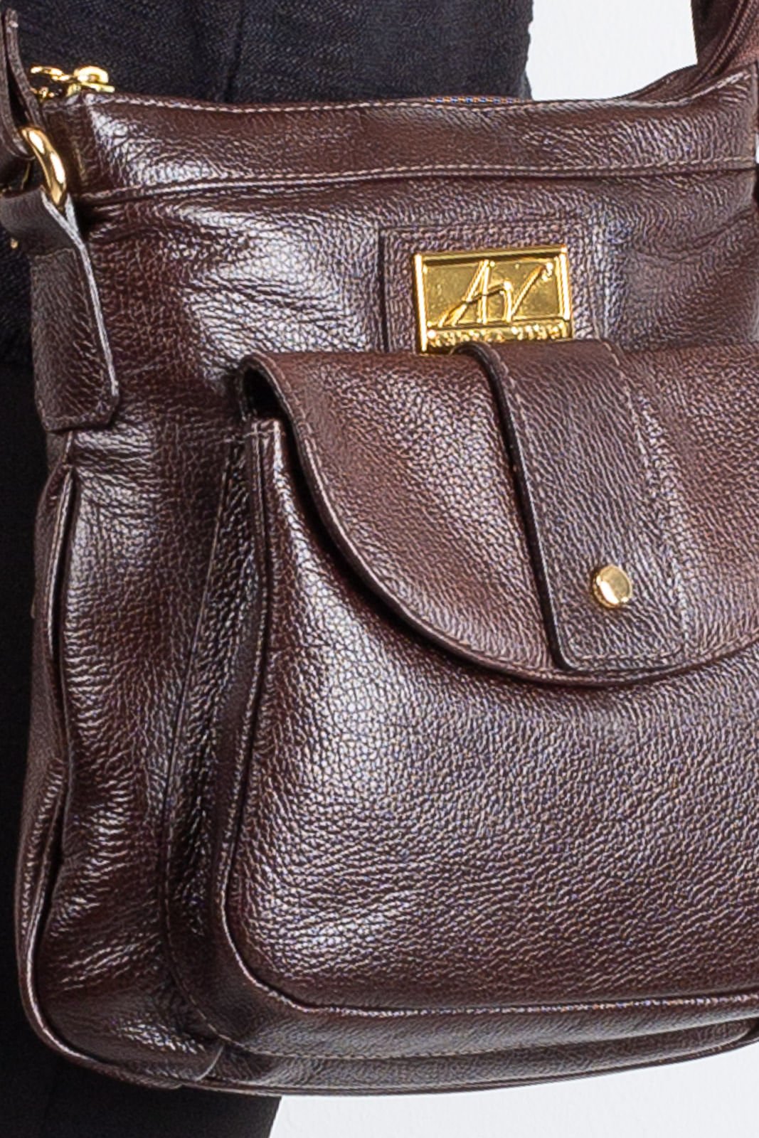 Bolsa tiracolo de couro liso Elis Marrom 2