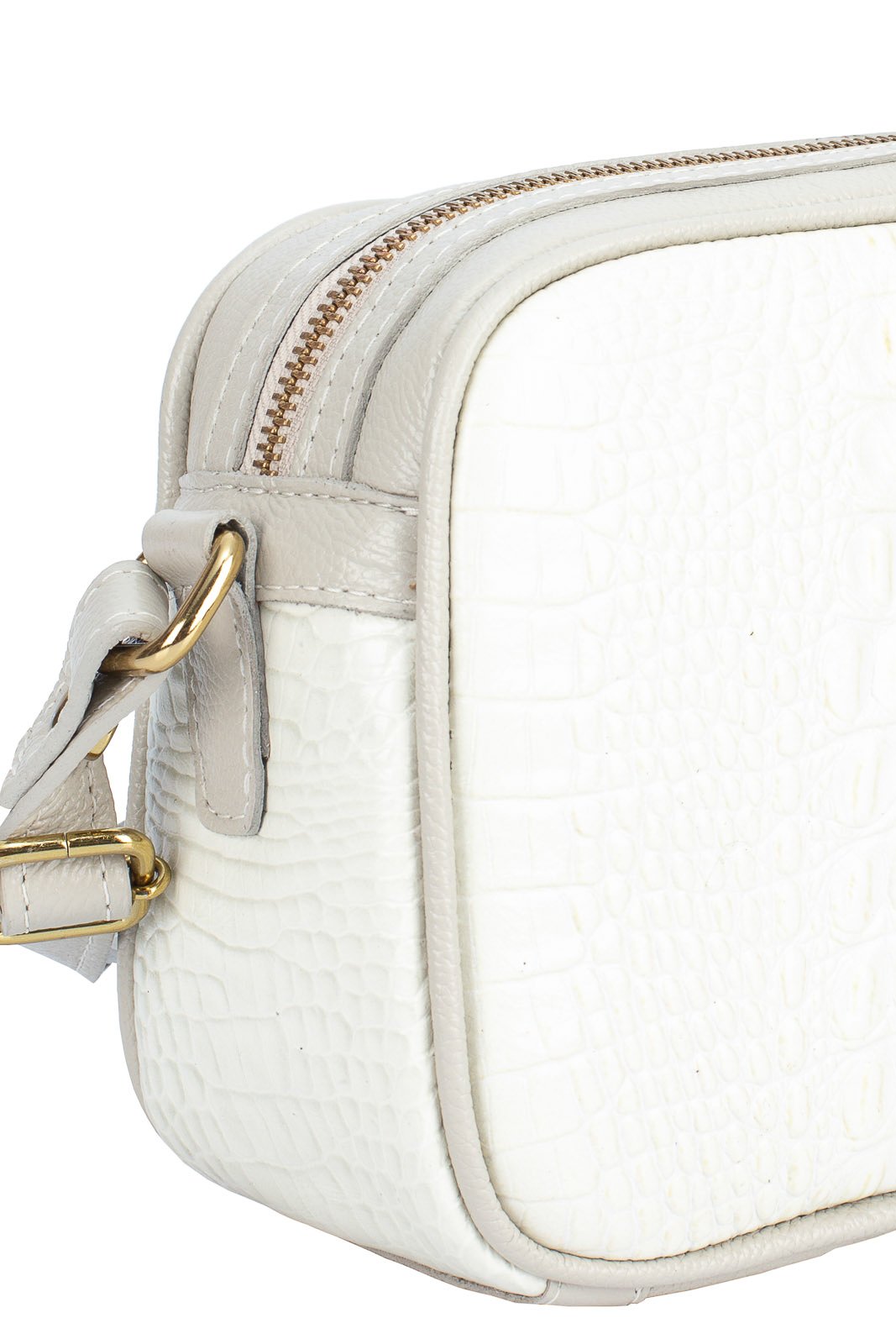 Bolsa quadrada pequena de couro croco Diana Branco 2
