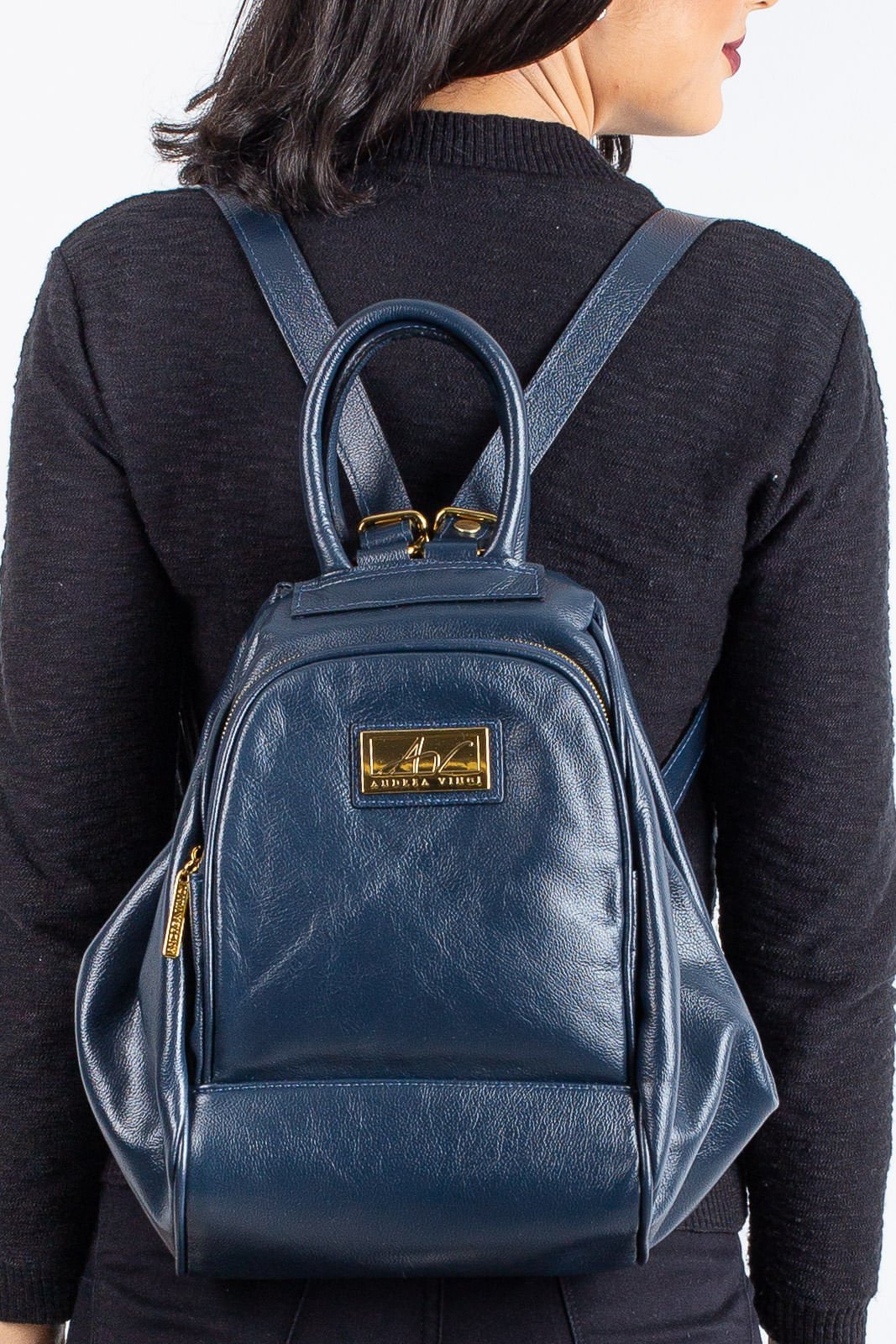 Mochila 3 em 1 de couro liso Sabrina Azul 3