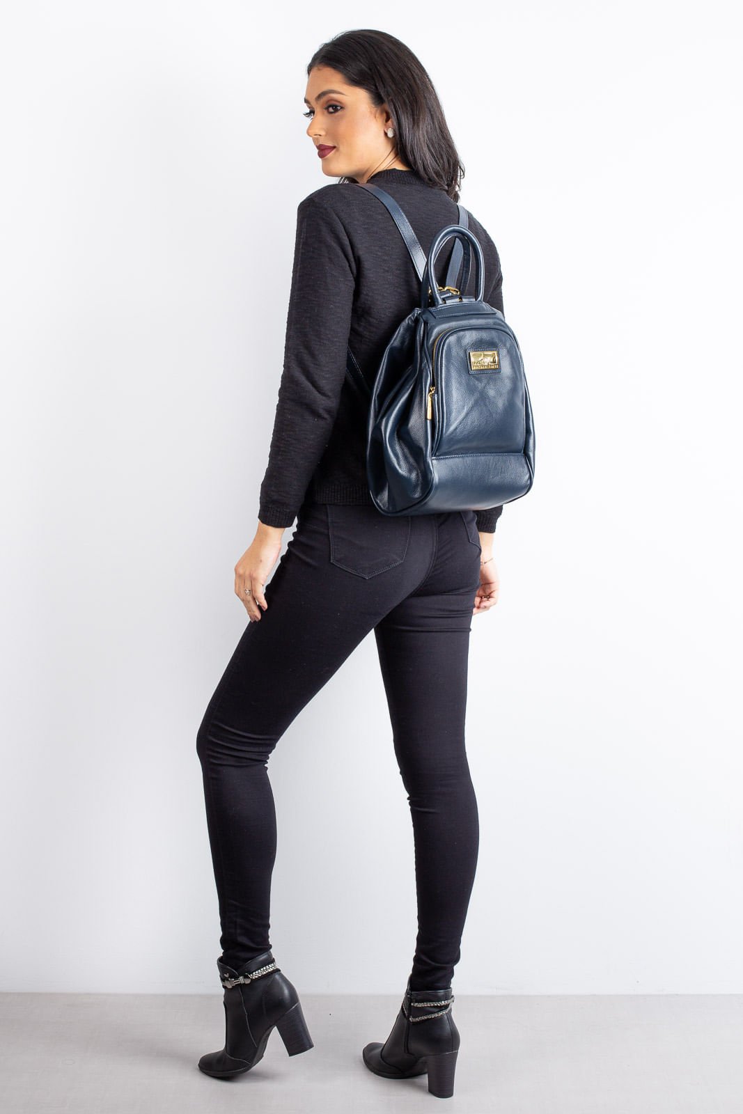 Mochila 3 em 1 de couro liso Sabrina Azul 4