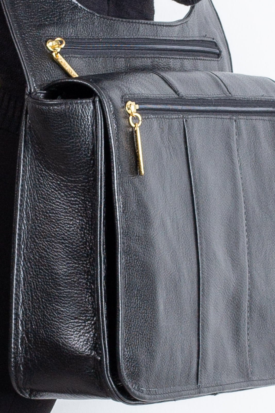 Pasta carteiro de couro liso Jessica Preto 2