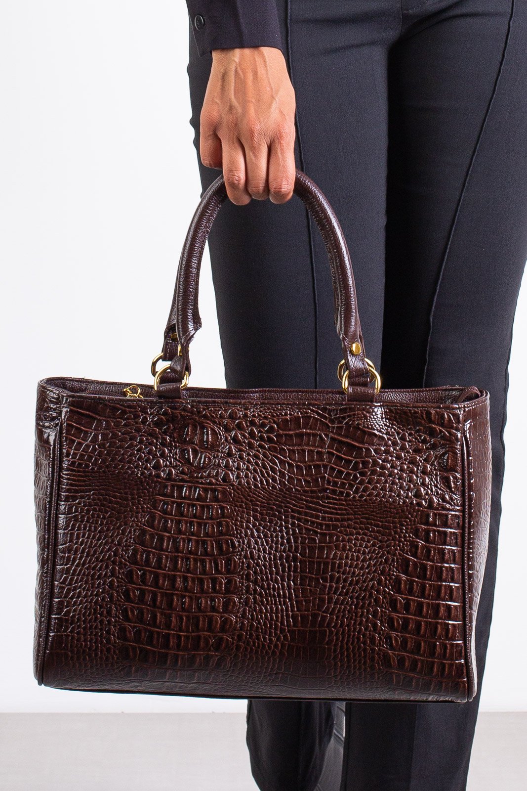 Bolsa feminina de couro croco Eliza Marrom 3