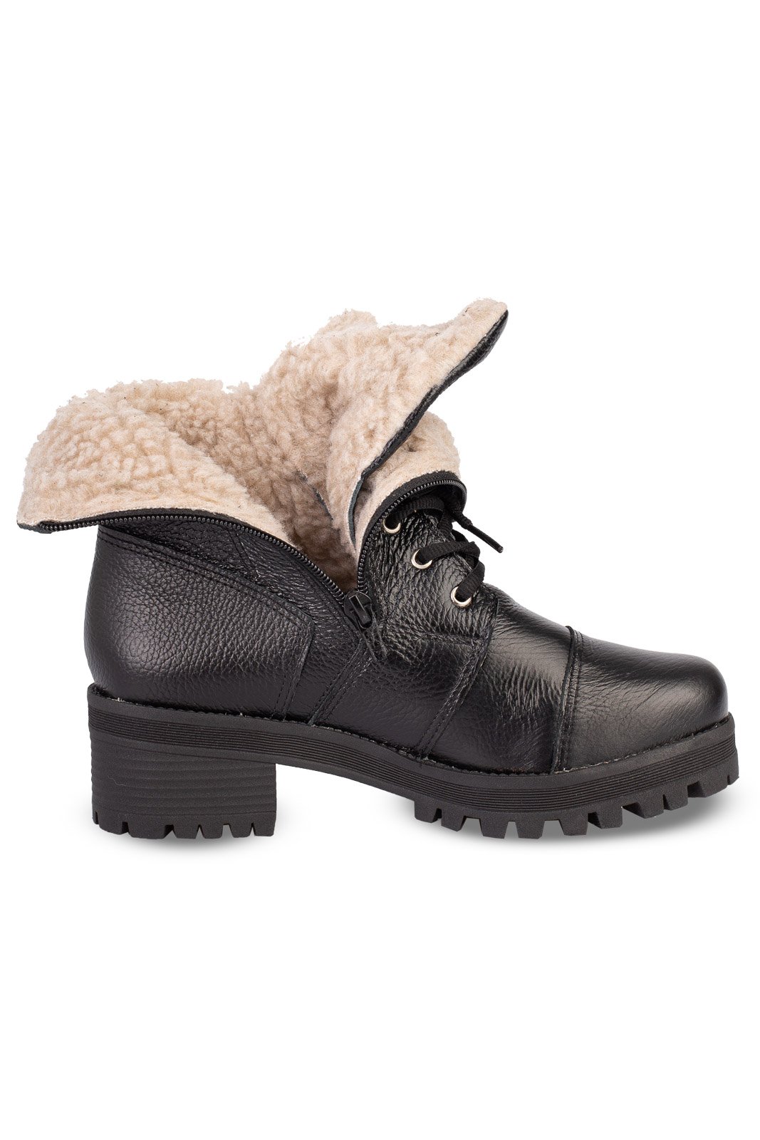Coturno feminino de couro forrada em pelo 7533P Preto 2