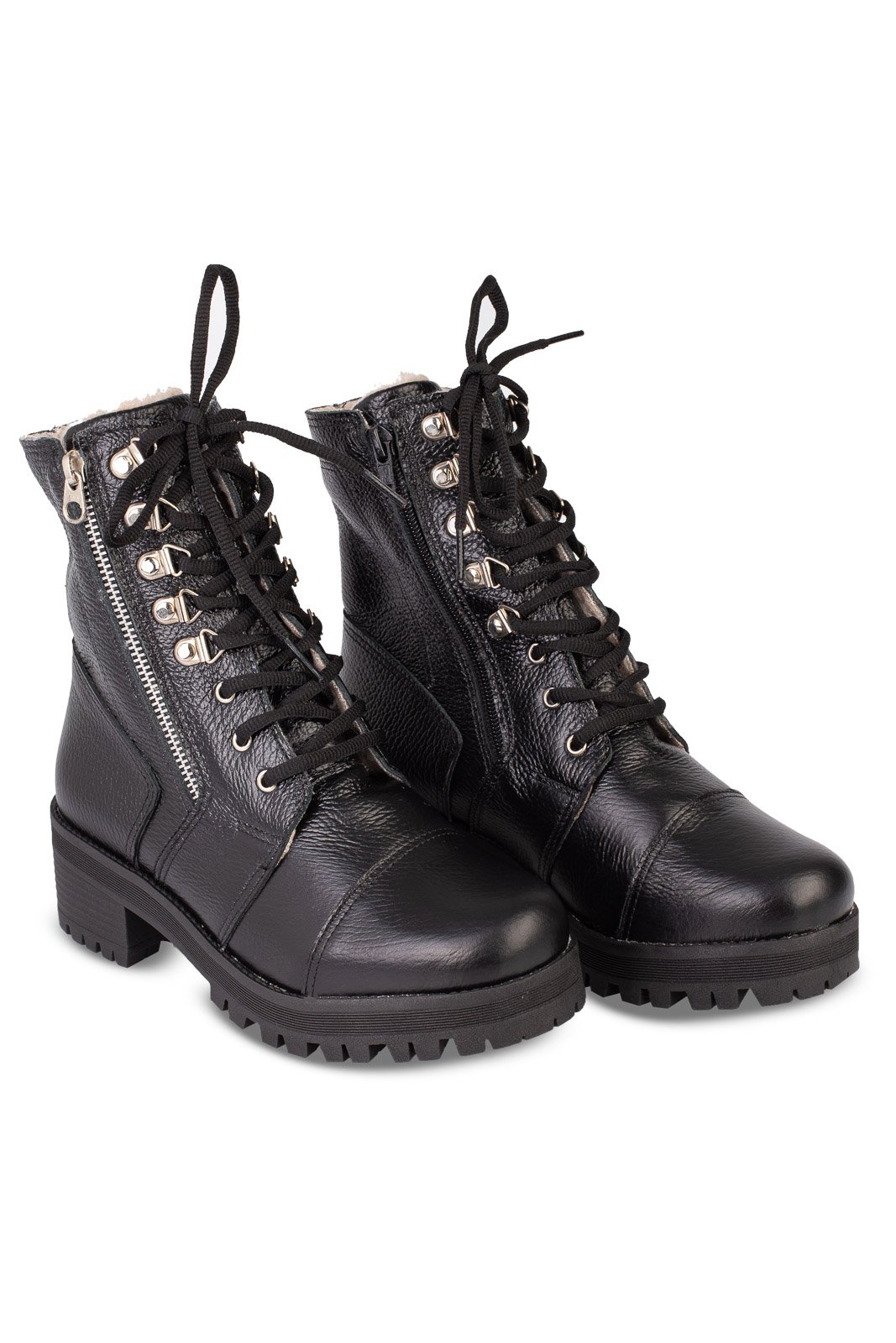 Coturno feminino de couro forrada em pelo 7533P Preto 3