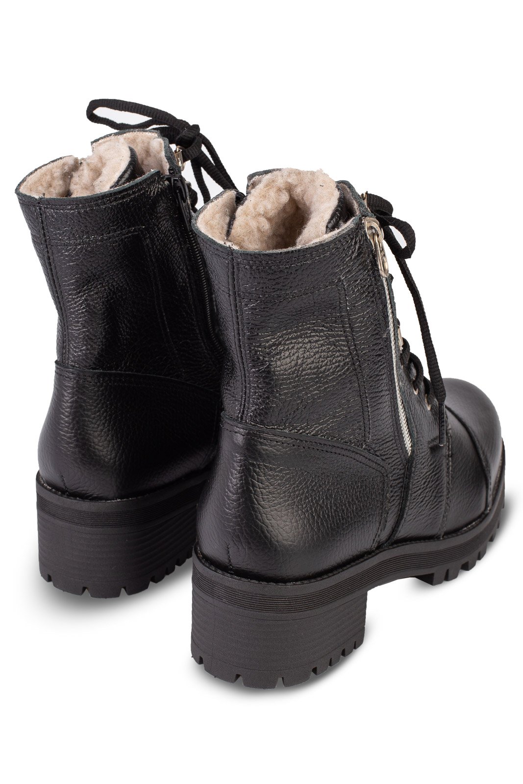Coturno feminino de couro forrada em pelo 7533P Preto 5