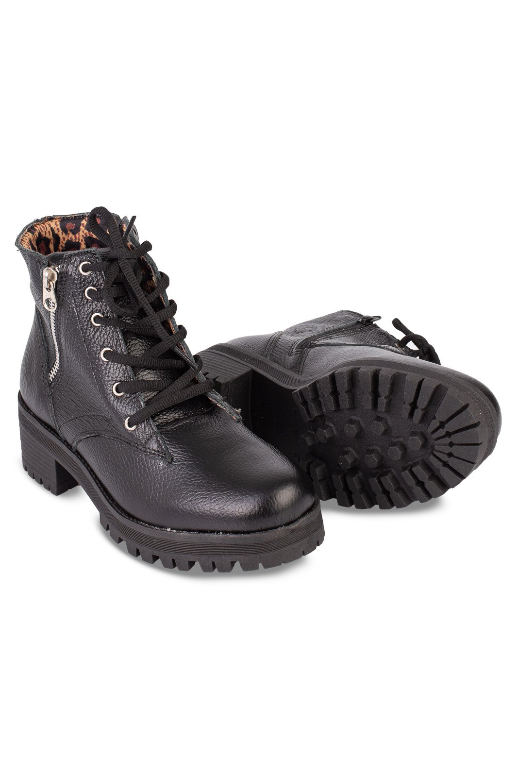 Coturno feminino em couro cano curto  7625A Preto 3