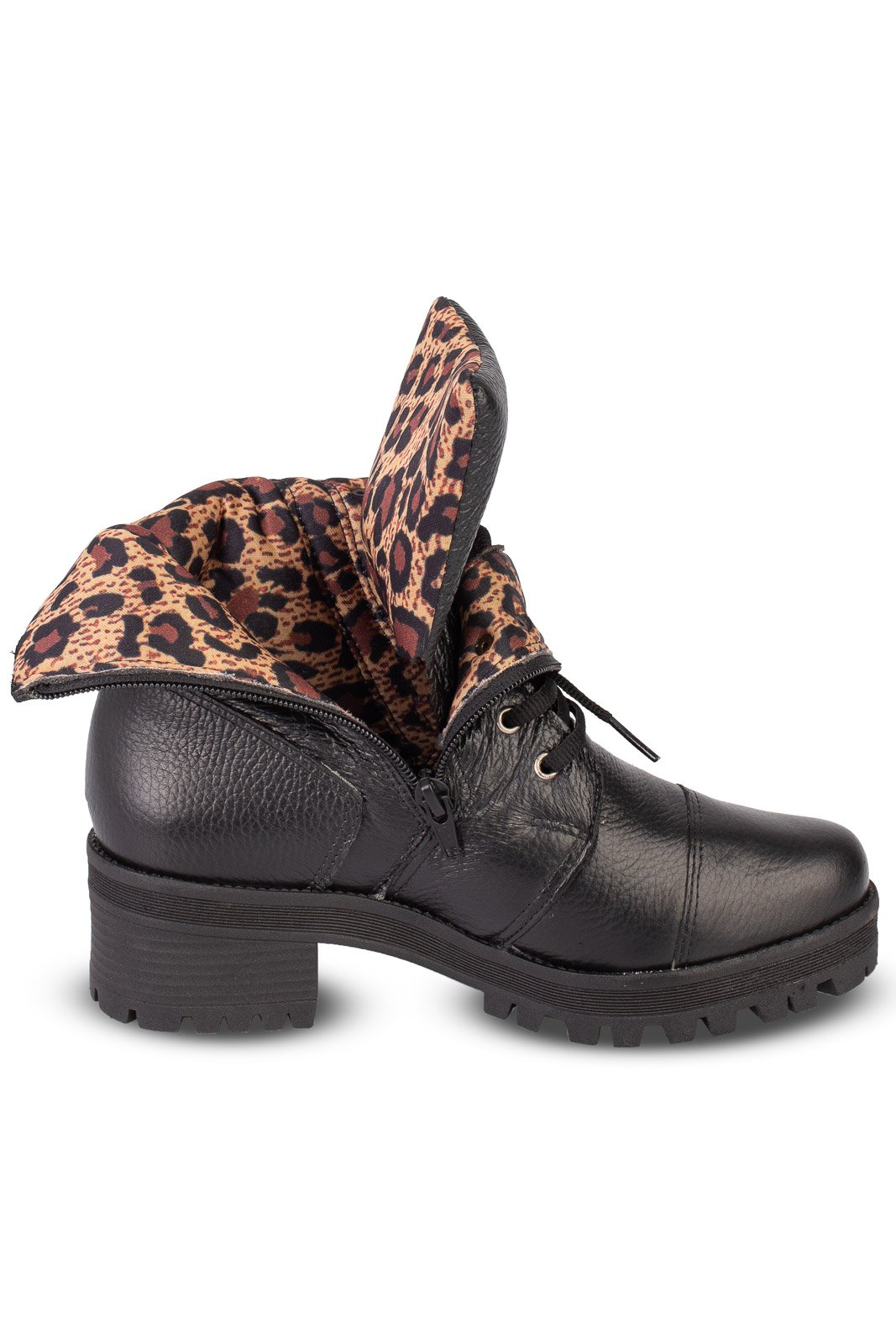 Coturno feminino em couro cano curto  7625A Preto 5