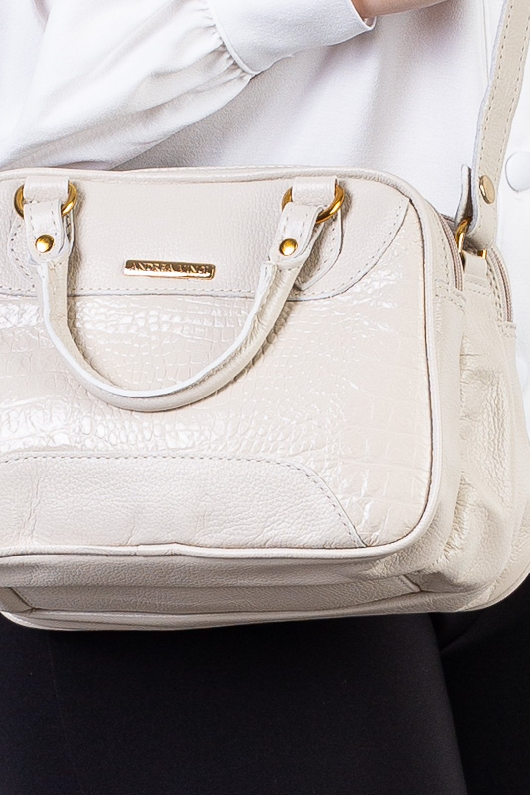 Bolsa pequena de couro croco Olivia Bege 3