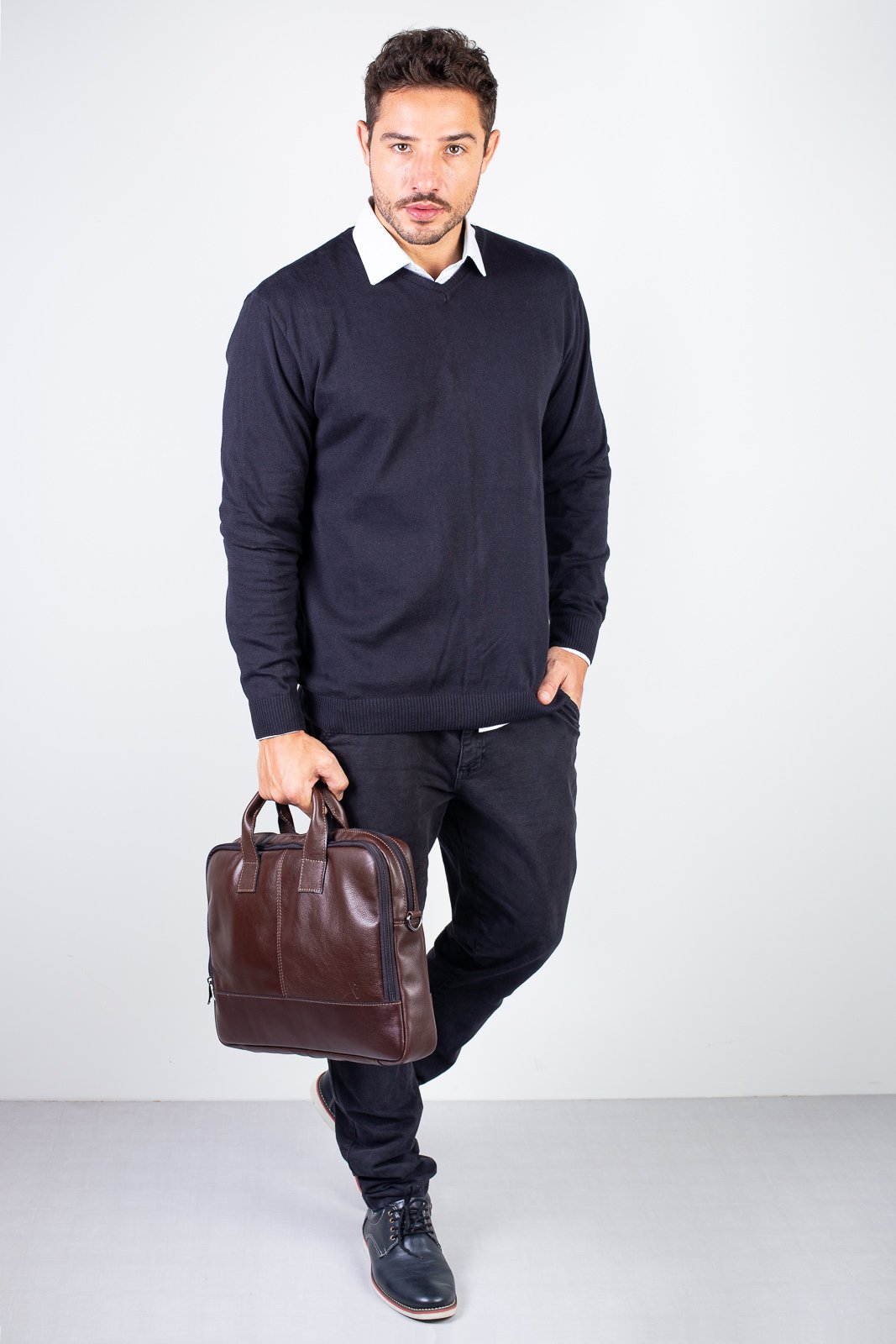 Pasta masculina de couro italiano Brad Marrom 3