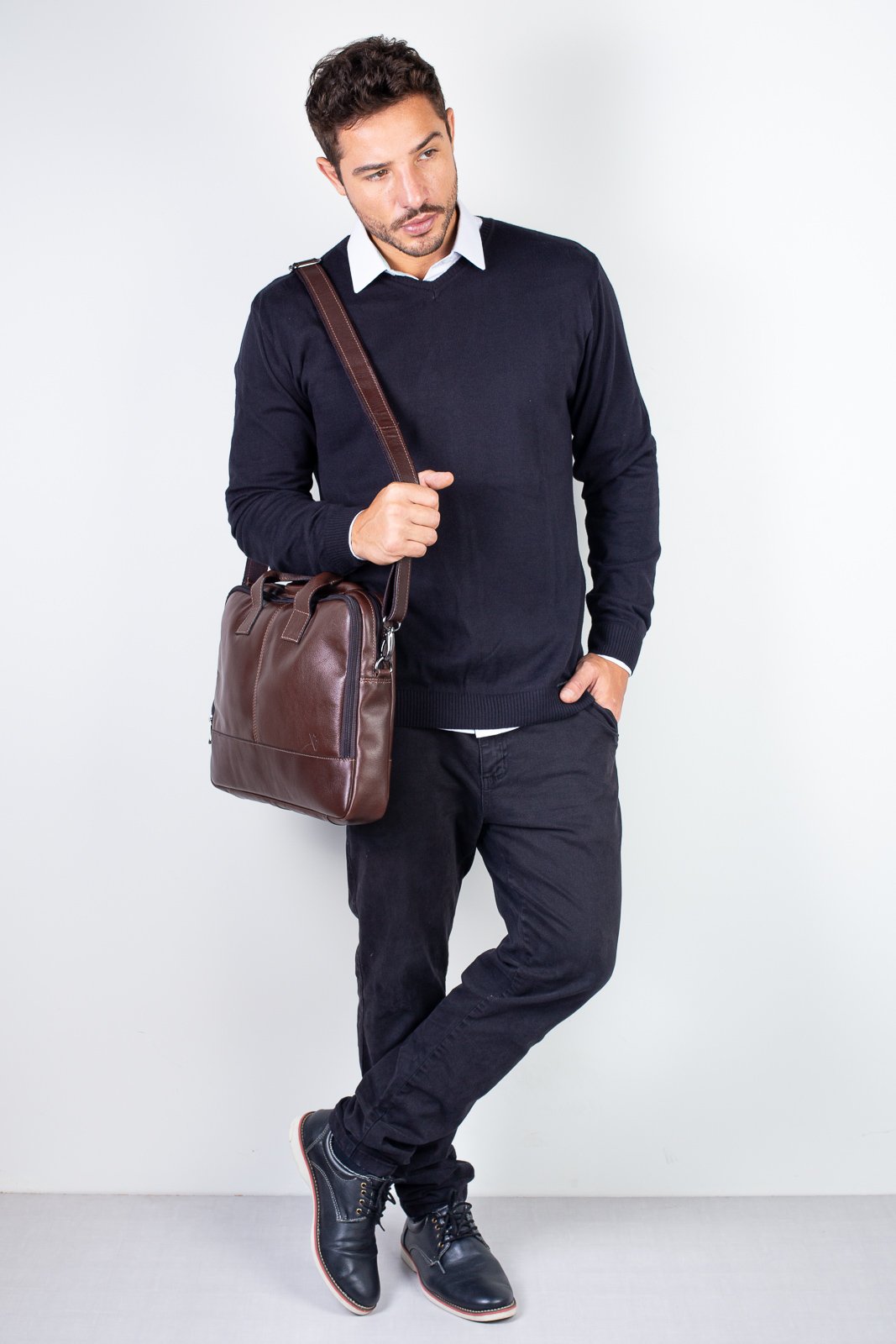 Pasta masculina de couro italiano Brad Marrom 4