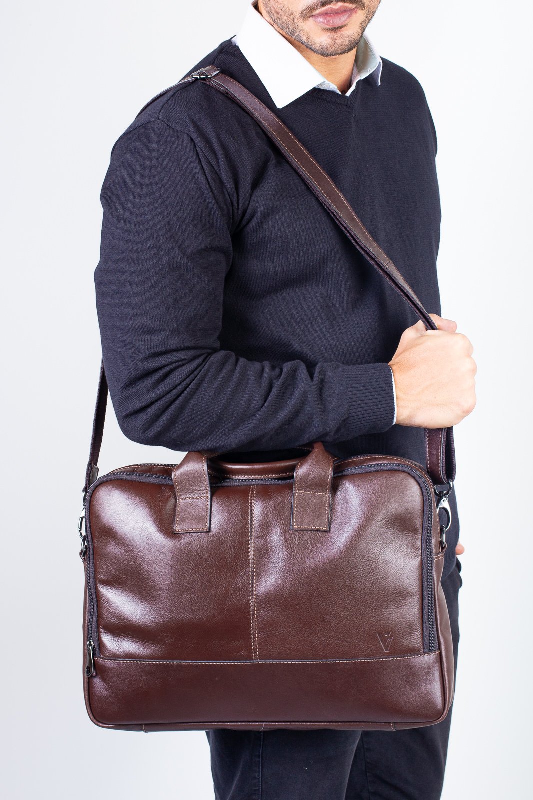 Pasta masculina de couro italiano Brad Marrom 5