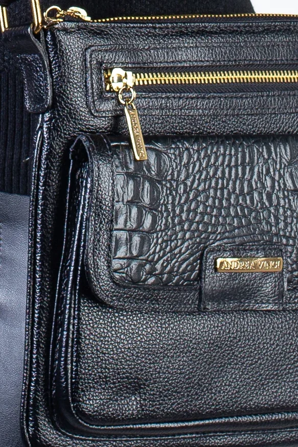 Bolsa pequena transversal em couro liso Emma Preto 2
