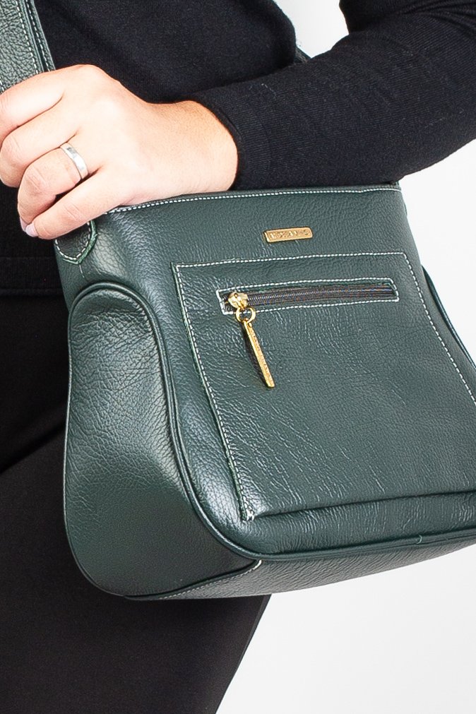 Bolsa feminina tiracolo de couro liso Maisa Verde 3
