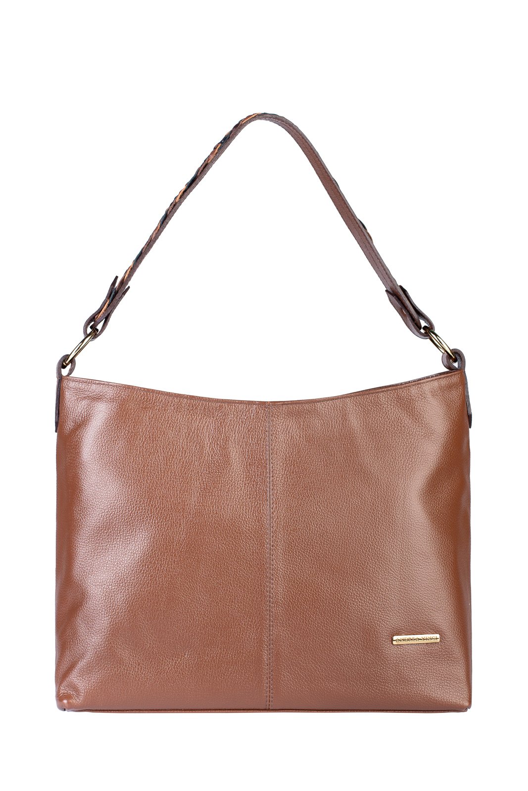 Bolsa de ombro em couro liso Flavia Marrom Claro 1