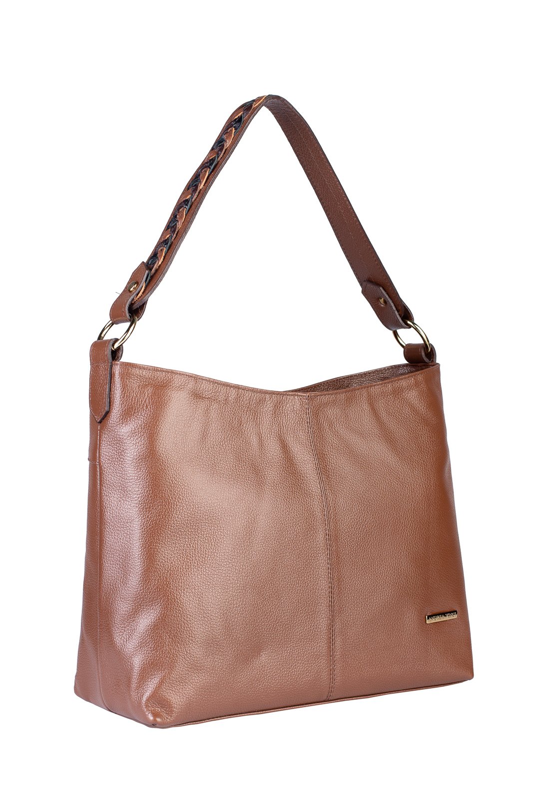 Bolsa de ombro em couro liso Flavia Marrom Claro 2