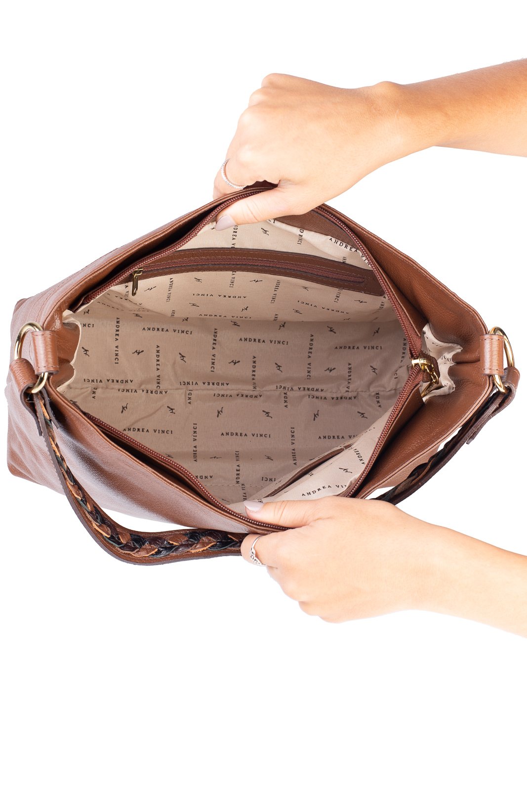 Bolsa de ombro em couro liso Flavia Marrom Claro 5