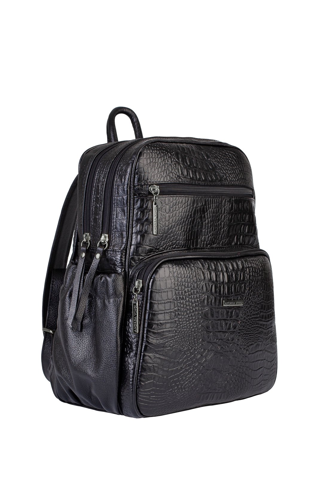 Mochila feminina de couro croco grafite Zaya Preto 2