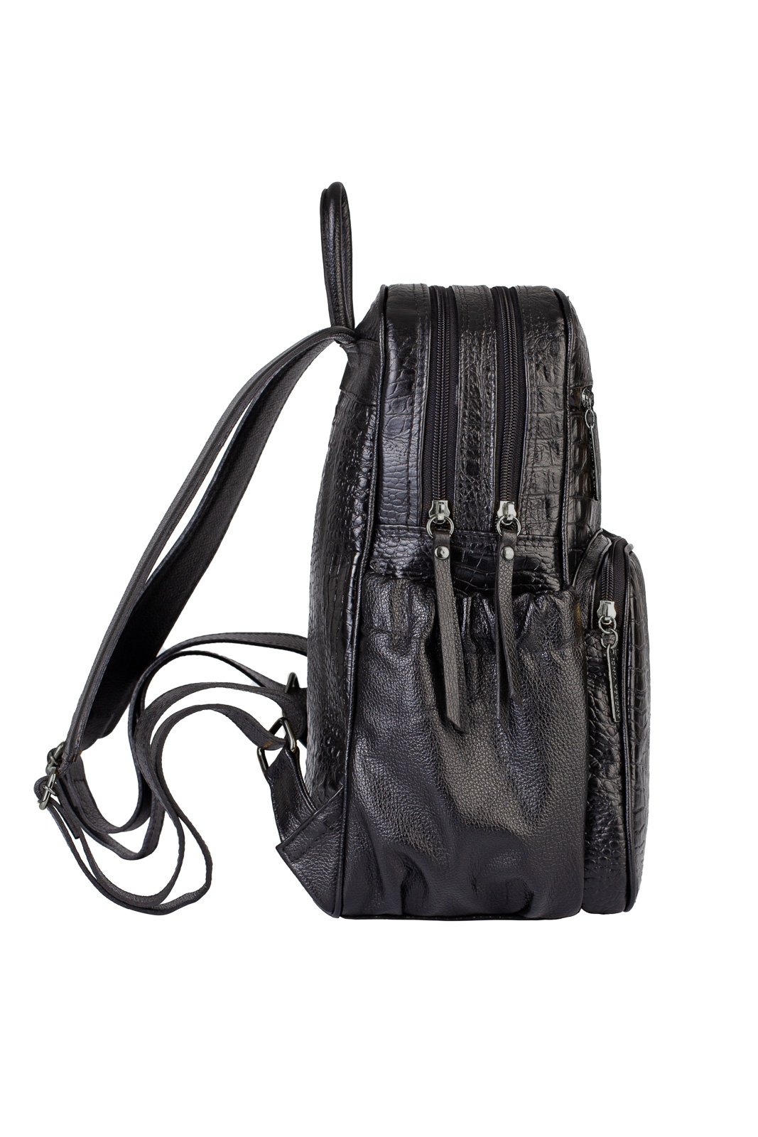 Mochila feminina de couro croco grafite Zaya Preto 3