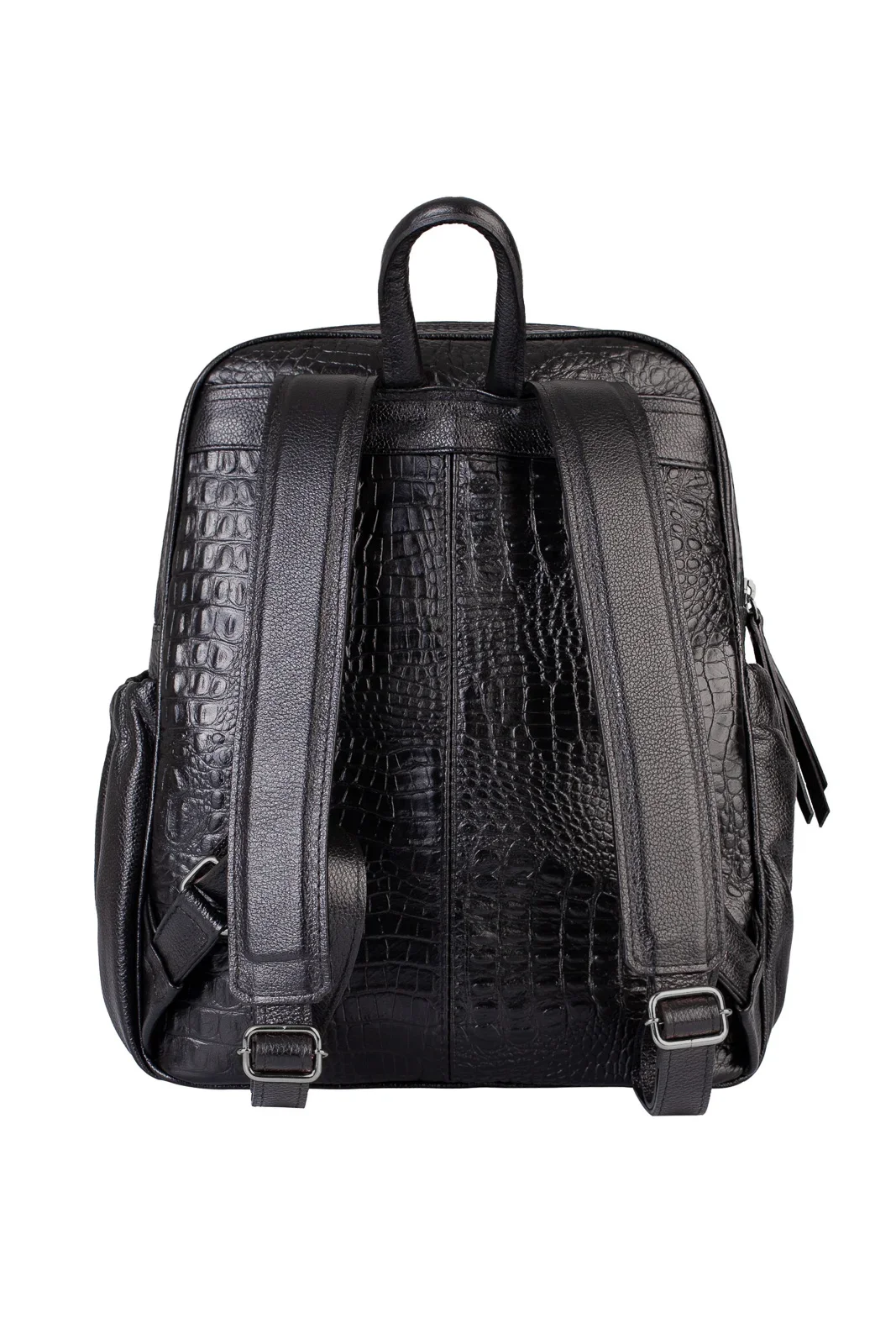 Mochila feminina de couro croco grafite Zaya Preto 4
