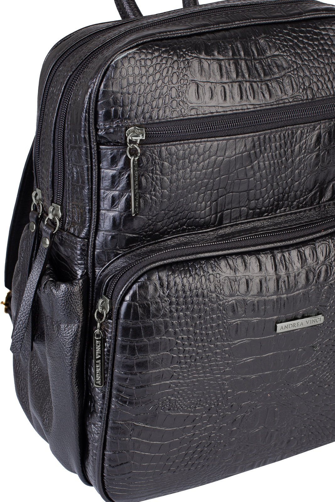 Mochila feminina de couro croco grafite Zaya Preto 7
