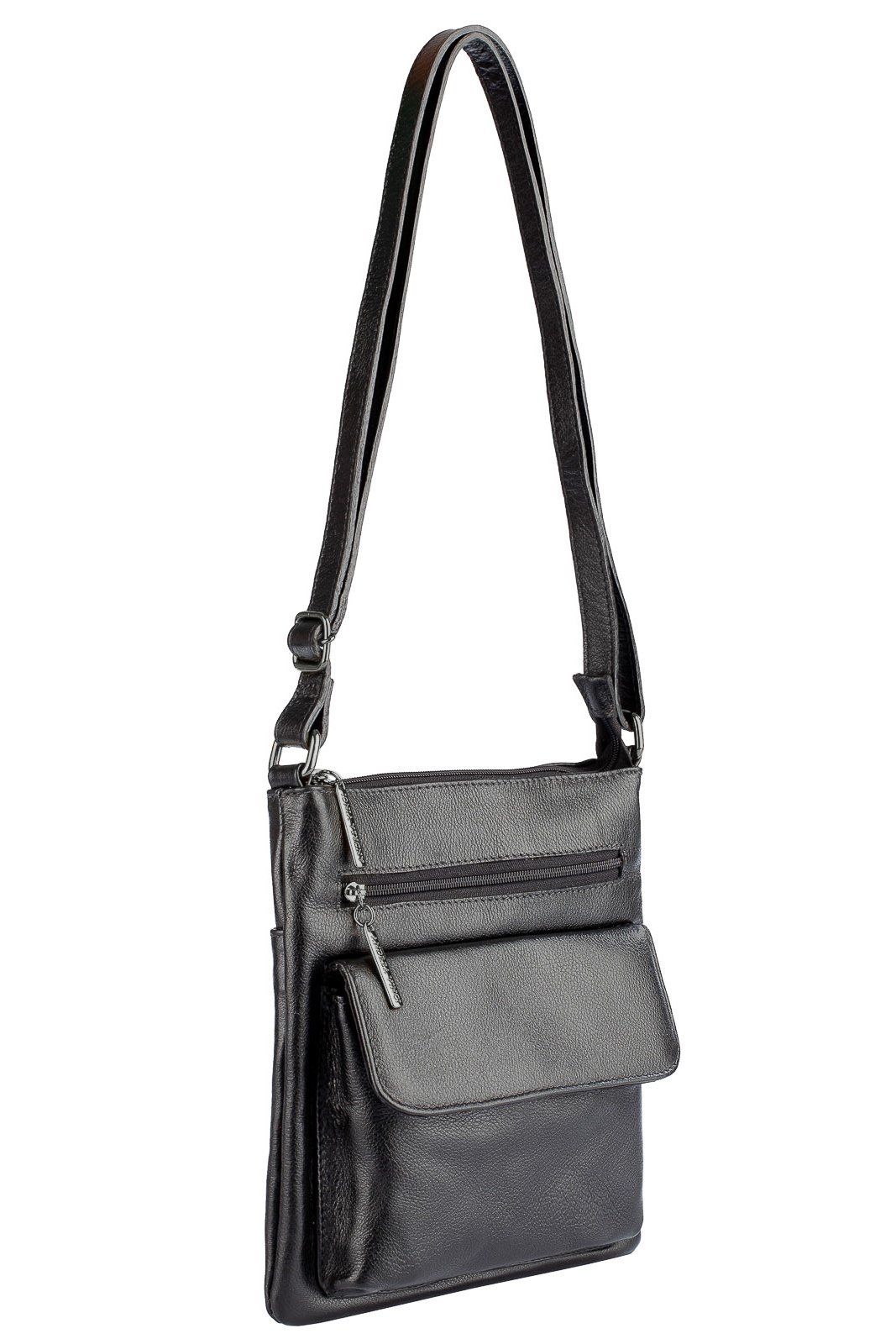 Bolsa pequena transversal de couro liso grafite Alana Preto 2