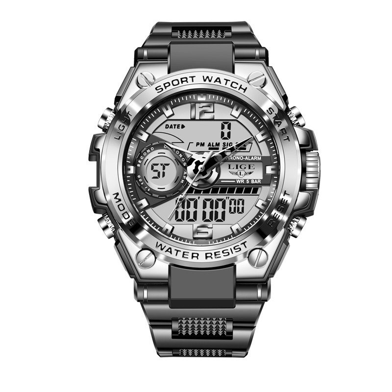 Relogio de pulso a prova d agua led quartzo digital masculino Prata 2
