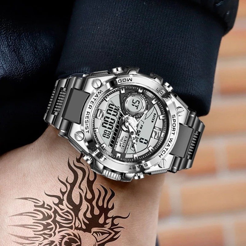 Relogio de pulso a prova d agua led quartzo digital masculino Prata 3