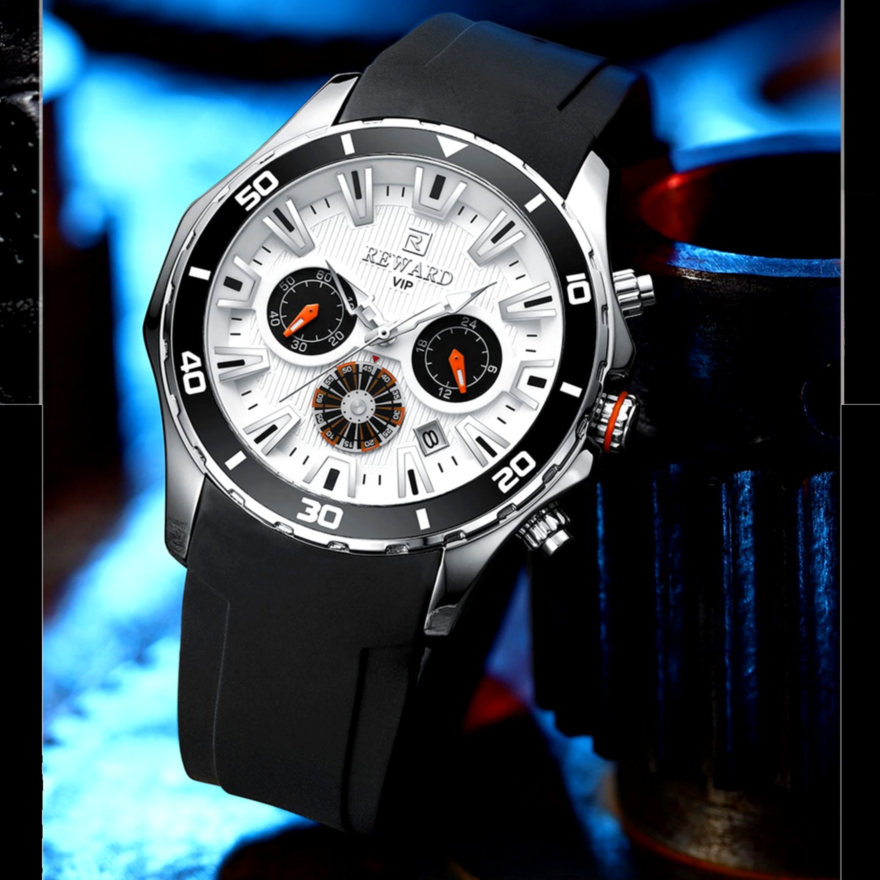  Relogio de Pulso Design Esportivo Luminoso Conografo A Prova Dagua  Preto/Prata 2