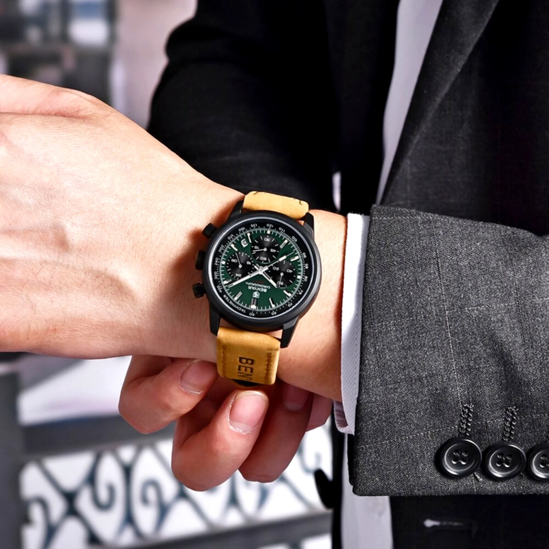 Relogio de Pulso Masculino Luxuoso Esportivo Casual A Prova Dagua Verde 4