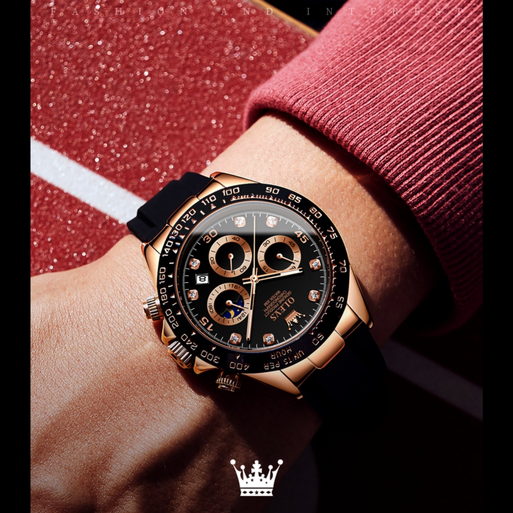 Relogio de Quartzo Masculino Esportivo Luminoso Multifuncional de Quartzo Rosa 3