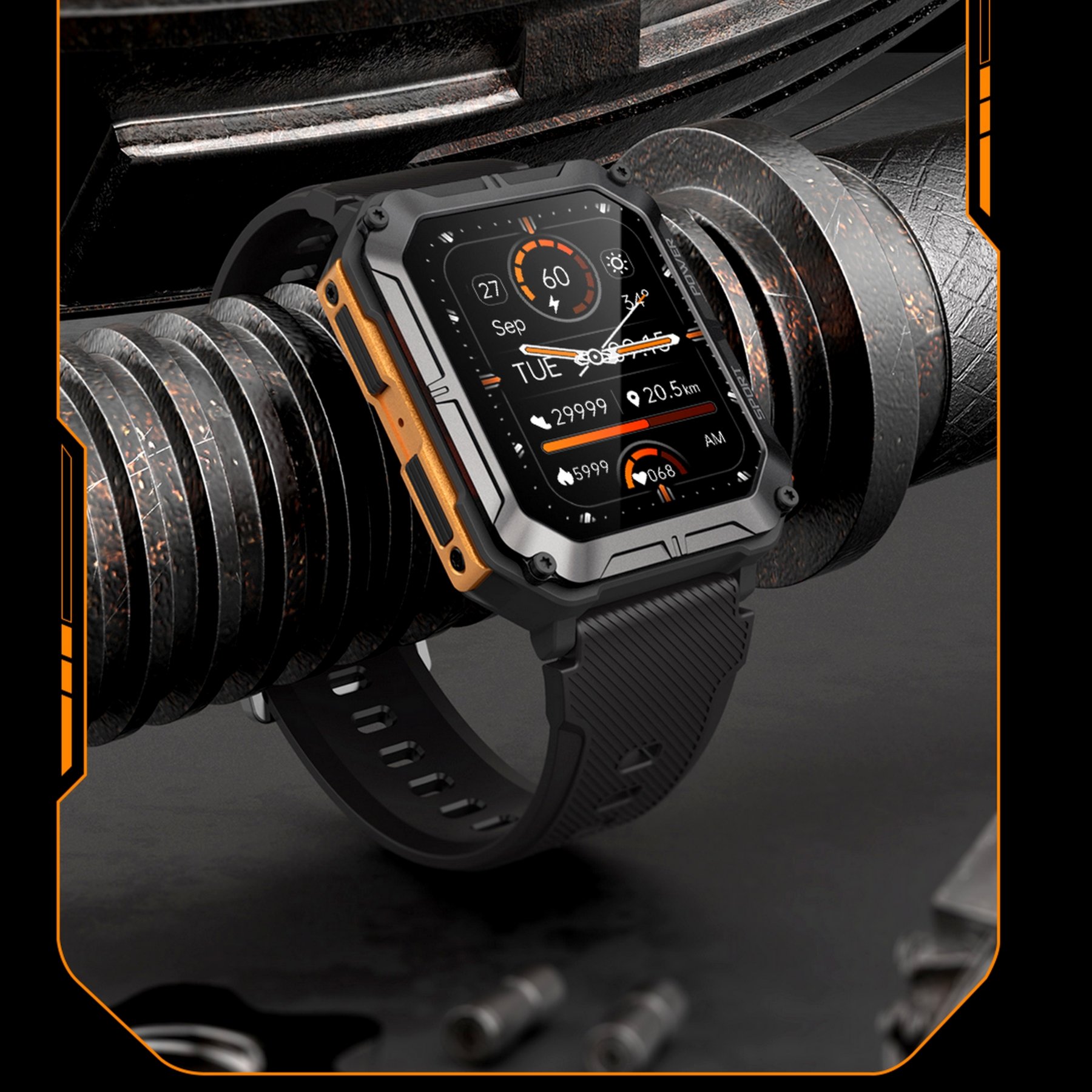 Relogio masculino esportivo bluetooth chamada  tela HD 1.83 Polegada Ip68 Laranja 7