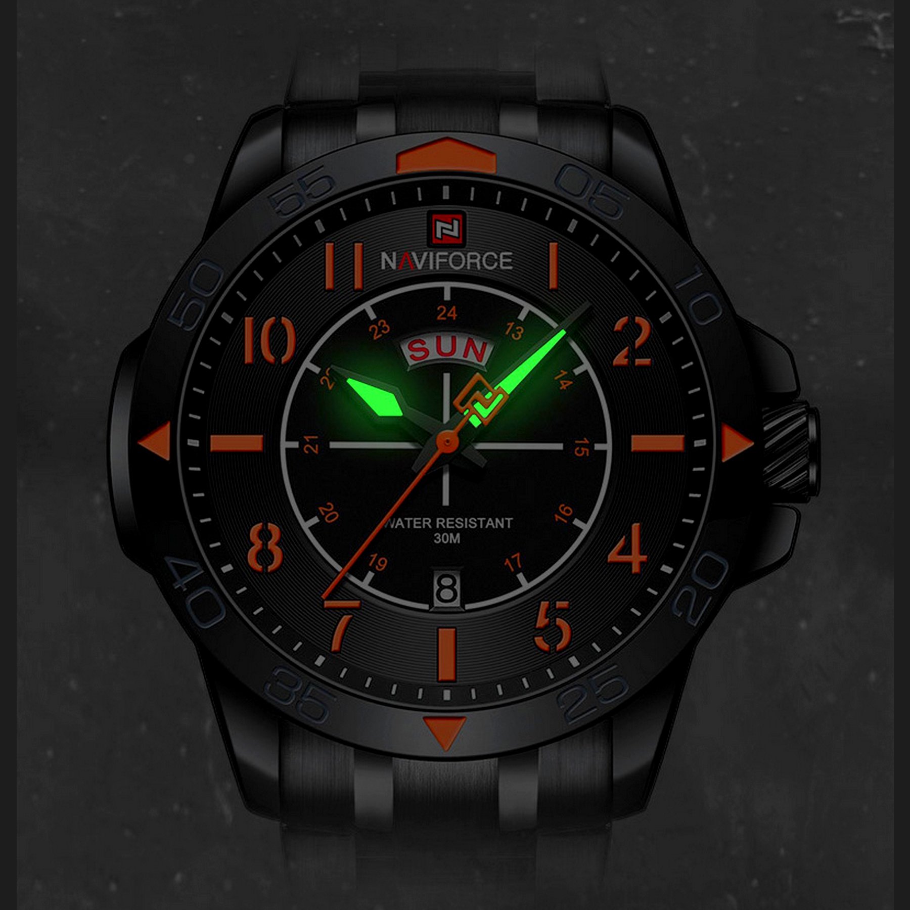 Relogio de Pulso Masculino Impermeavel Aco inoxidavel Movimento Quartzo Laranja 3