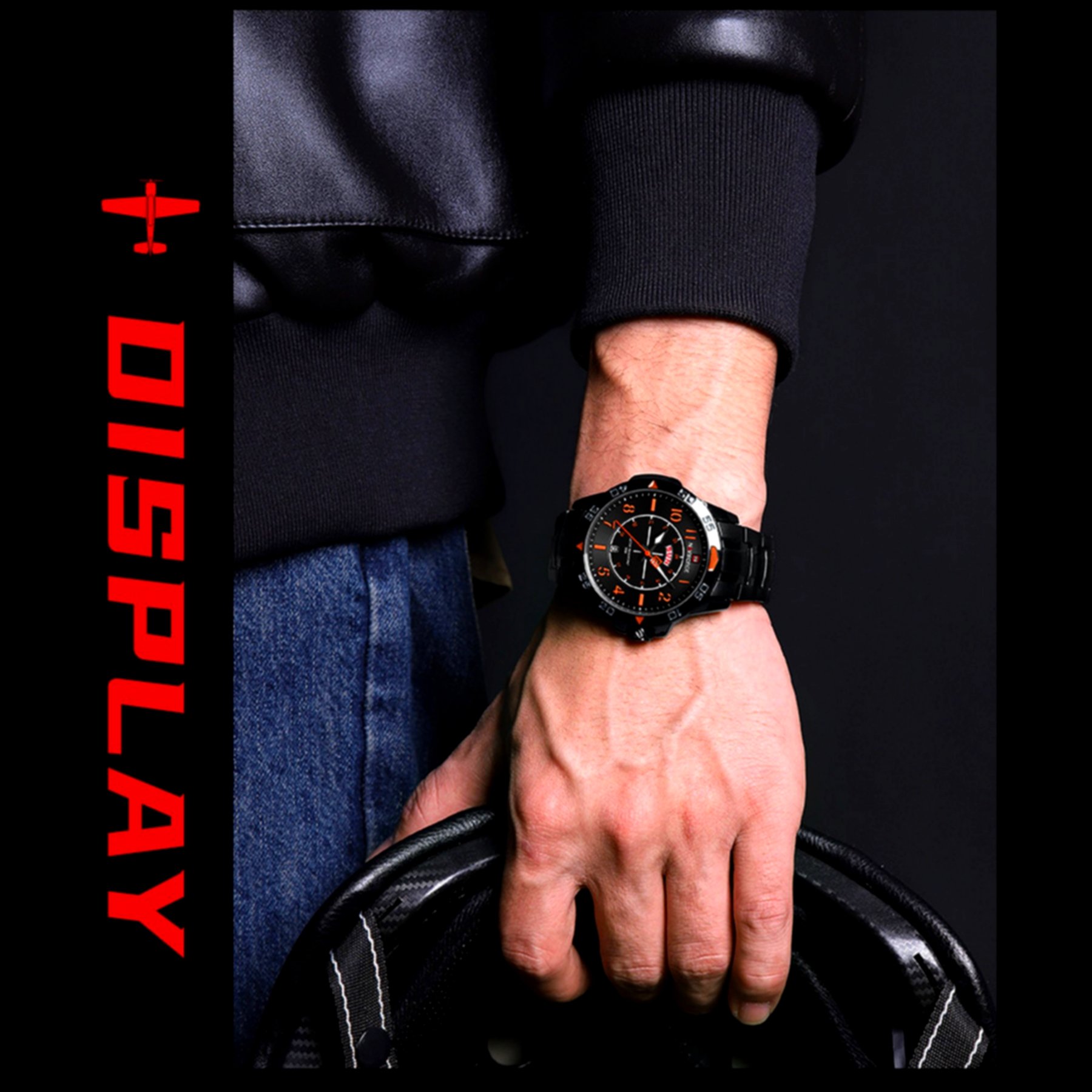 Relogio de Pulso Masculino Impermeavel Aco inoxidavel Movimento Quartzo Laranja 4