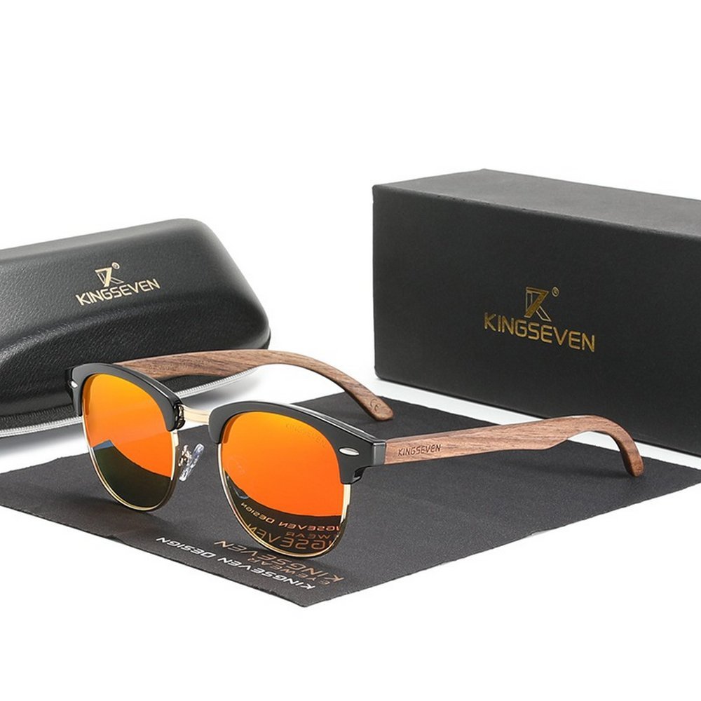 oculos de sol polarizados artesanal retro kingseven madeira - Laranja