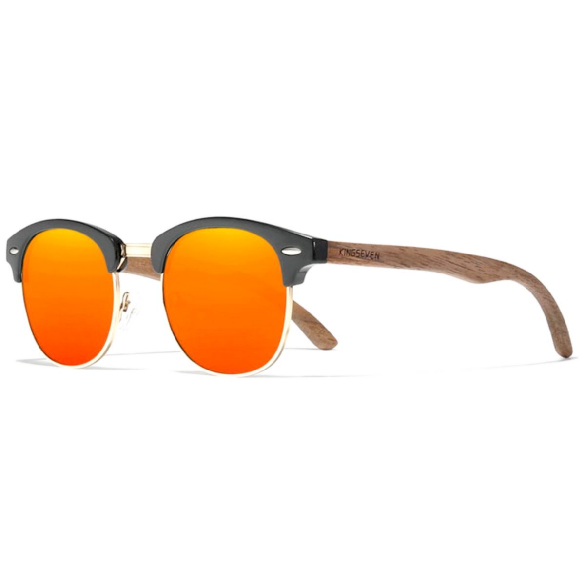 oculos de sol polarizados artesanal retro kingseven madeira - Laranja Laranja 3
