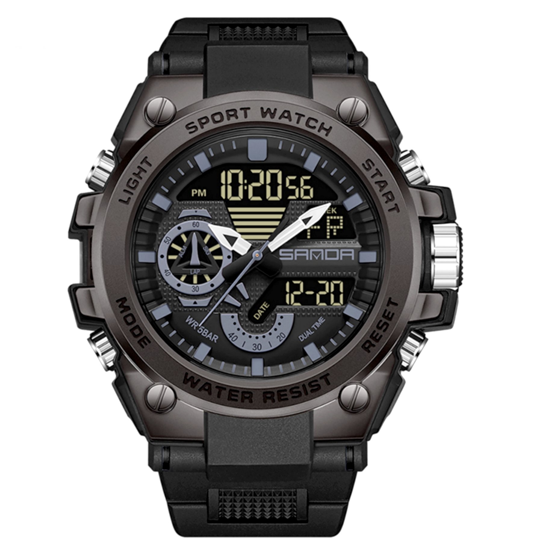 Relogio Masculino Esportivo Digital  Multifuncional Luminoso Impermeavel Preto 1