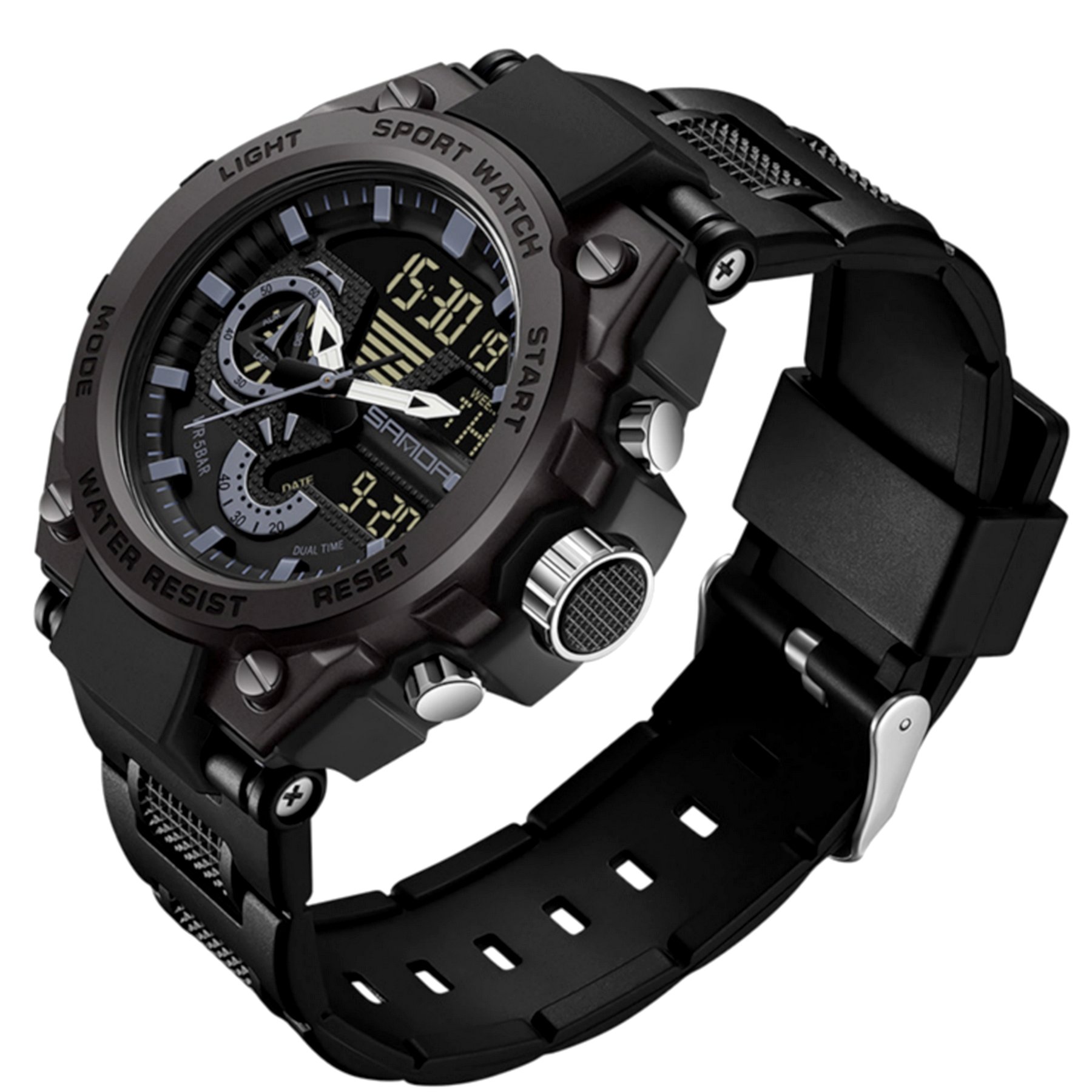 Relogio Masculino Esportivo Digital  Multifuncional Luminoso Impermeavel Preto 2