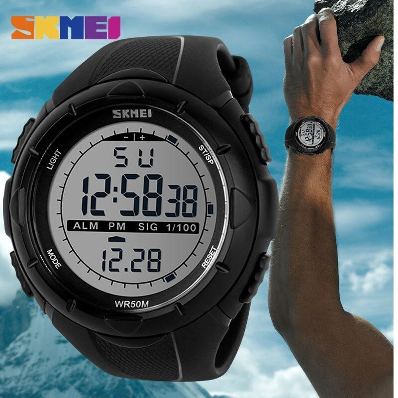 Relogio masculino resistente ao choque do esporte digital Preto 4