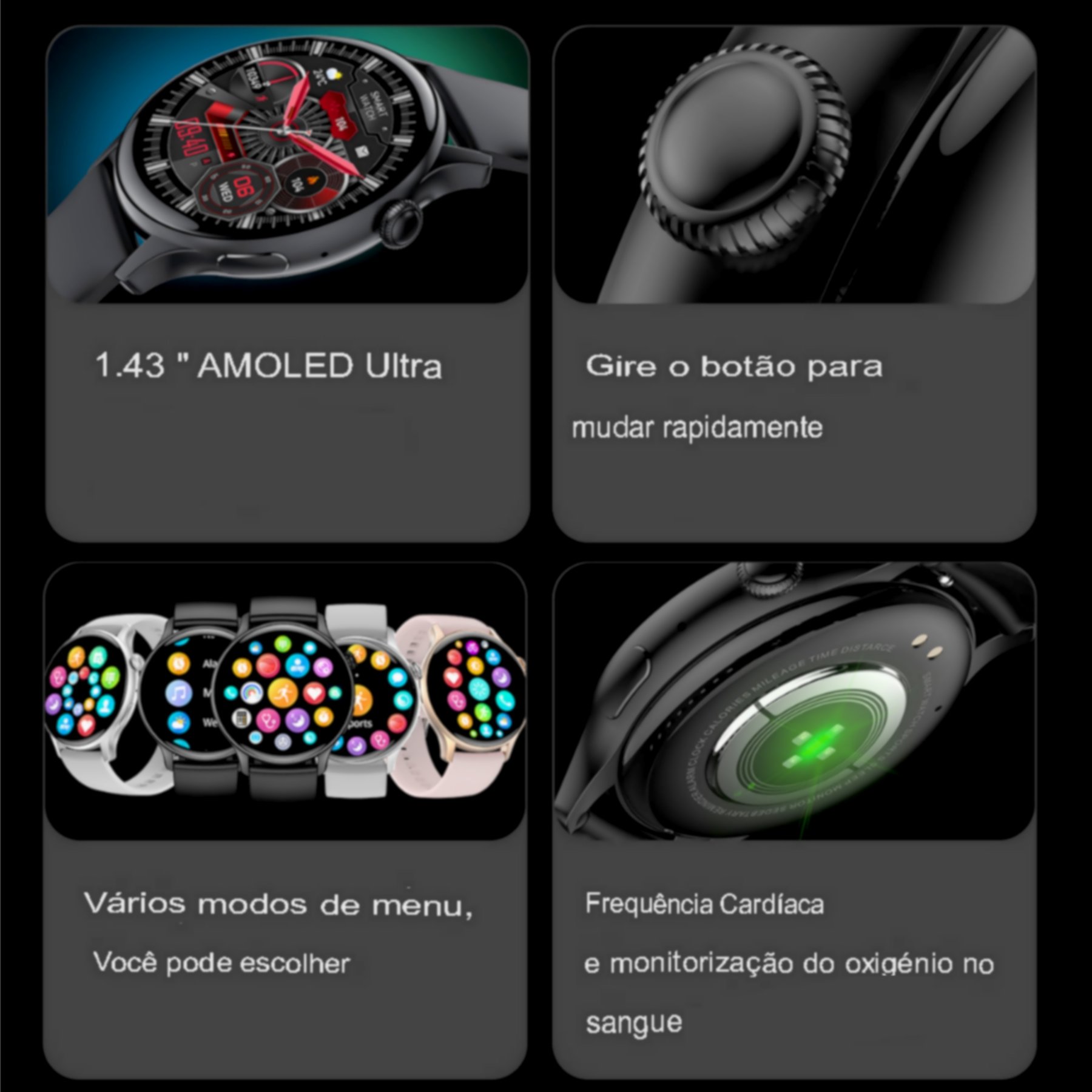 Relogio Inteligente Impermeavel para Homens e Mulheres, Chamada Bluetooth, Tela Amoled HD Cinza 3