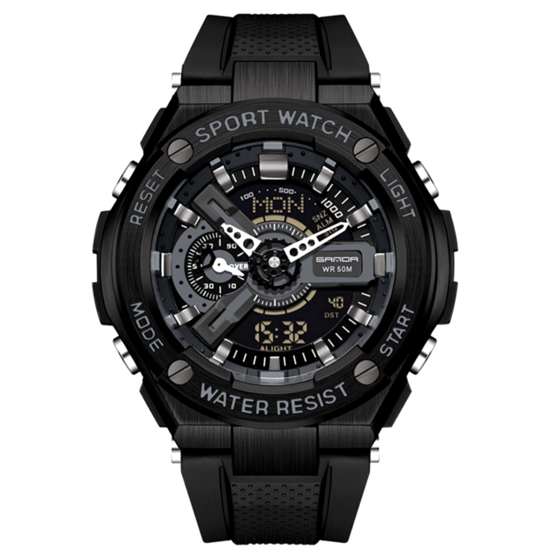 Relogio esportivo multifuncional masculino Sanda 3170, a prova dagua Preto 2