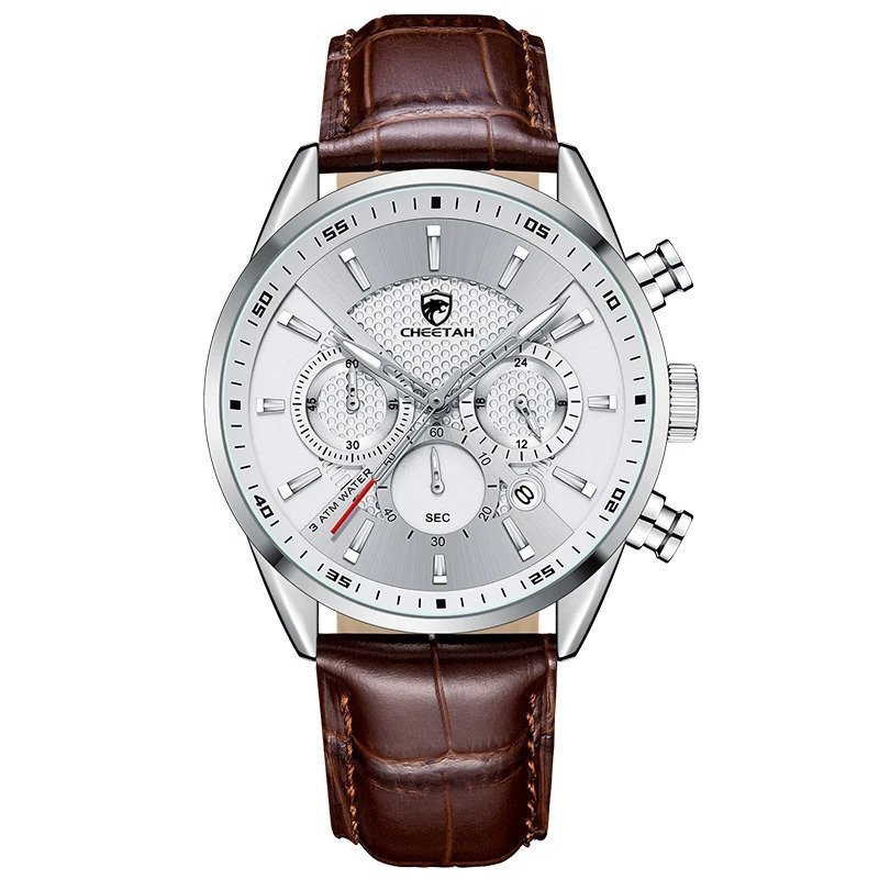 Relogio Quartzo Casual Masculino Impermeavel, Data cheetah Prata 4