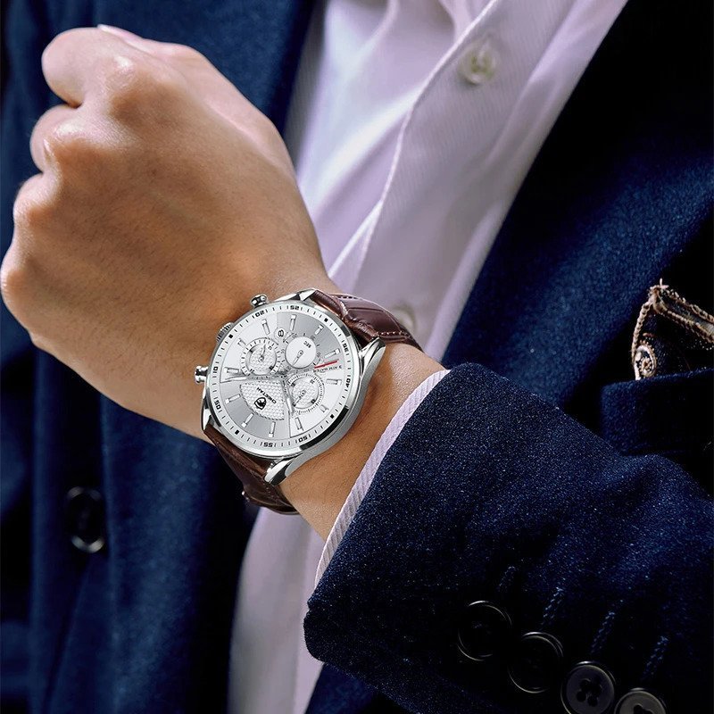 Relogio Quartzo Casual Masculino Impermeavel, Data cheetah Prata 5