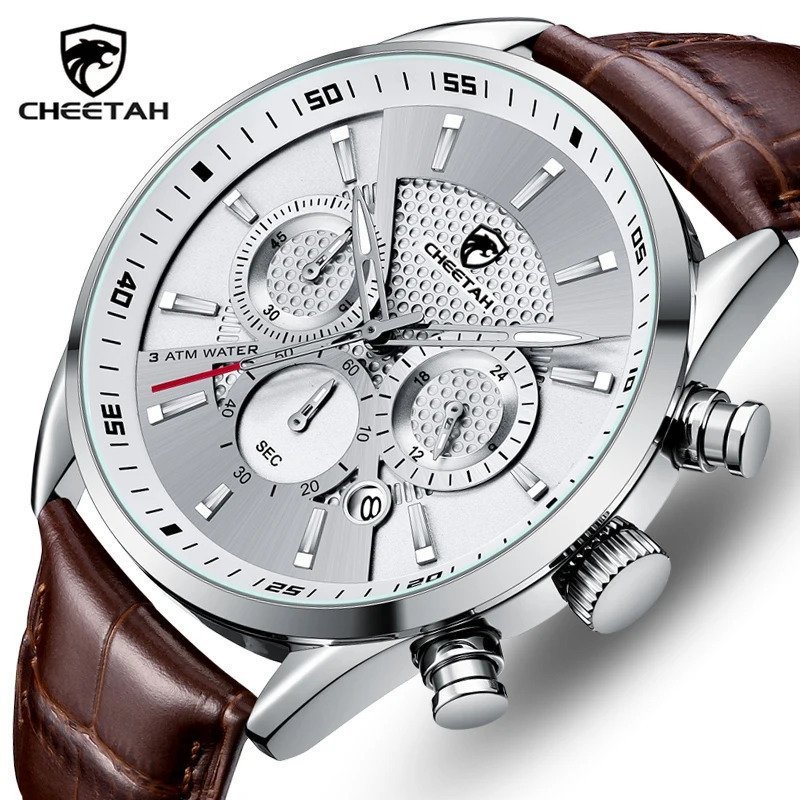 Relogio Quartzo Casual Masculino Impermeavel, Data cheetah Prata 3