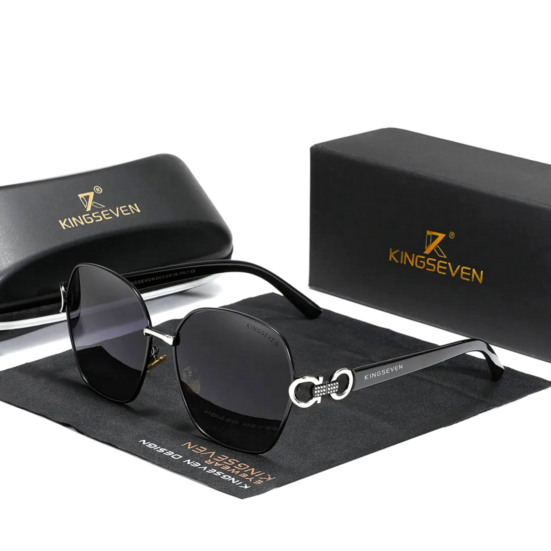 Oculos de Sol Borboleta Feminino Retro Design Duplo Anel Quadrado Protecao UV400 Preto 3