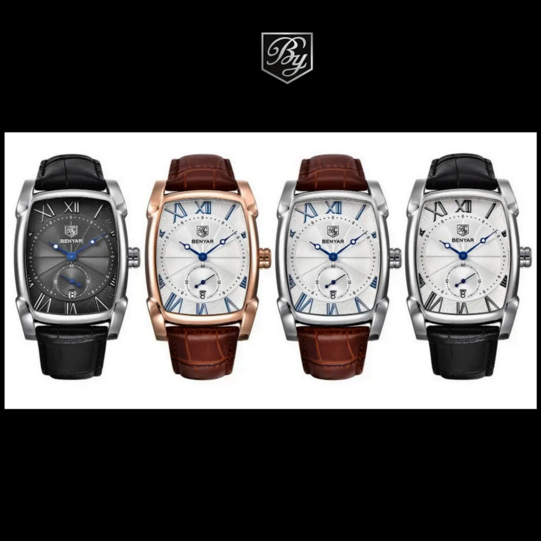 Relogio Masculino Quadrado Casual de Quartzo Impermeavel Branco 3