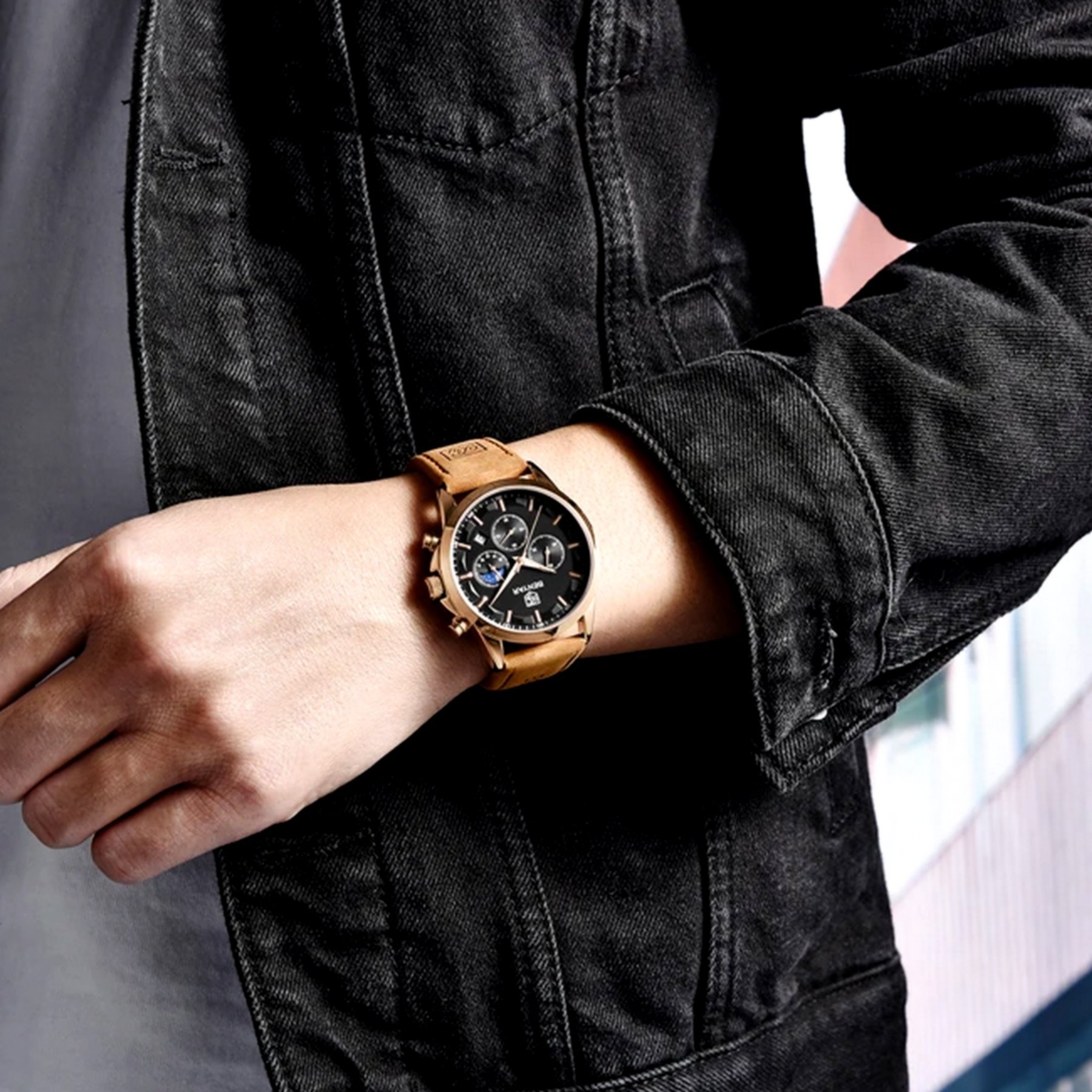 Relogio de Pulso Masculino Movimento de Quartzo Design Esportivo Impermeavel Preto 4