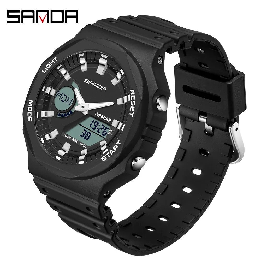 Relogio esportivo digital, a prova dagua, com led, militar sanda Preto 1