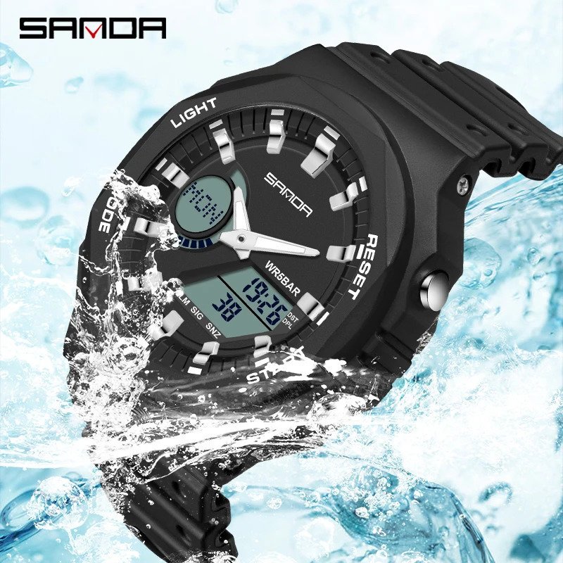 Relogio esportivo digital, a prova dagua, com led, militar sanda Preto 3